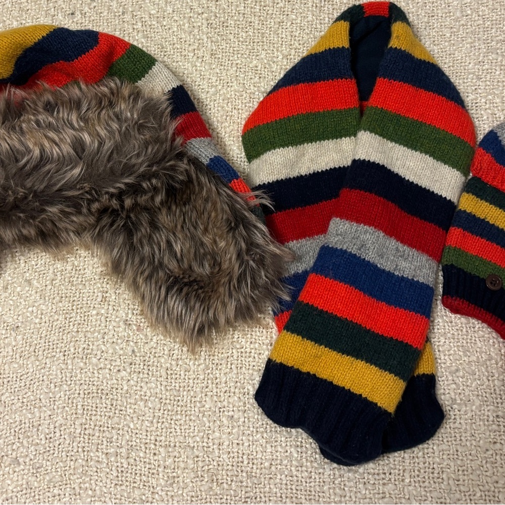 GAP Kids Striped Hat and Scarf Set with Faux Fur